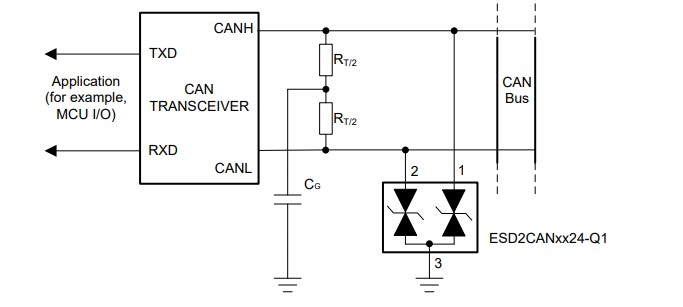 Schéma du circuit d'application - Texas Instruments Diodes de protection DES ESD2CANxx24/ESD2CANxx24-Q1